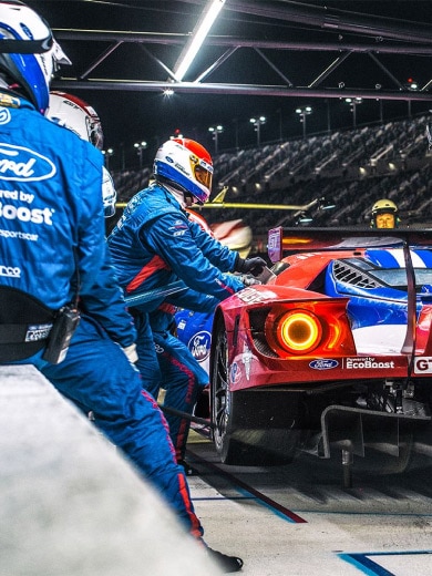 Ford Performance engineers testing a race vehicle
