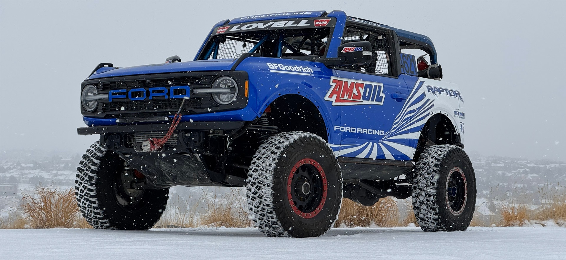 Bronco on snow hill